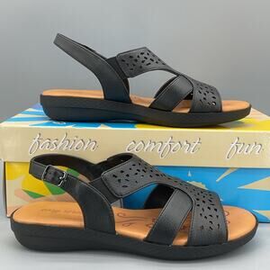 NEW Easy Street Women’s Bolt Slingback Cutout Sandals Black Size 6.5N